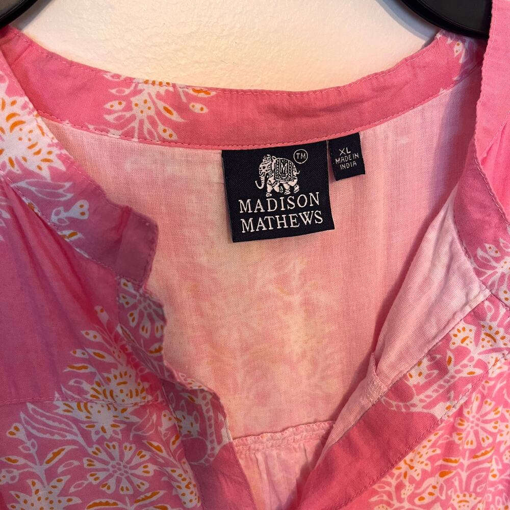 Madison Mathews Dress Sz XL Pink Tiered Cottage Floral Prairie Cotton Flowy FLAW - Picture 3 of 8